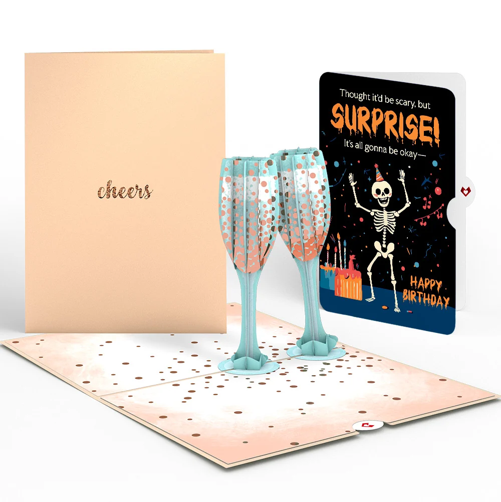Lovepop Champagne Toast Birthday Pop-Up Card and Surprise Skeleton Sentiment Set