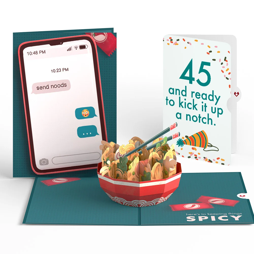 Lovepop Send Noods Spicy Birthday Pop-Up Card and 45th Kick It Up Sentiment Set Bowl
