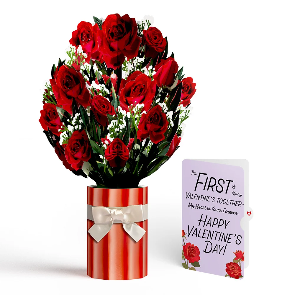 Lovepop Romantic Red Roses My Heart Is Yours Forever Valentine Bouquet and Sentiment Set Vase