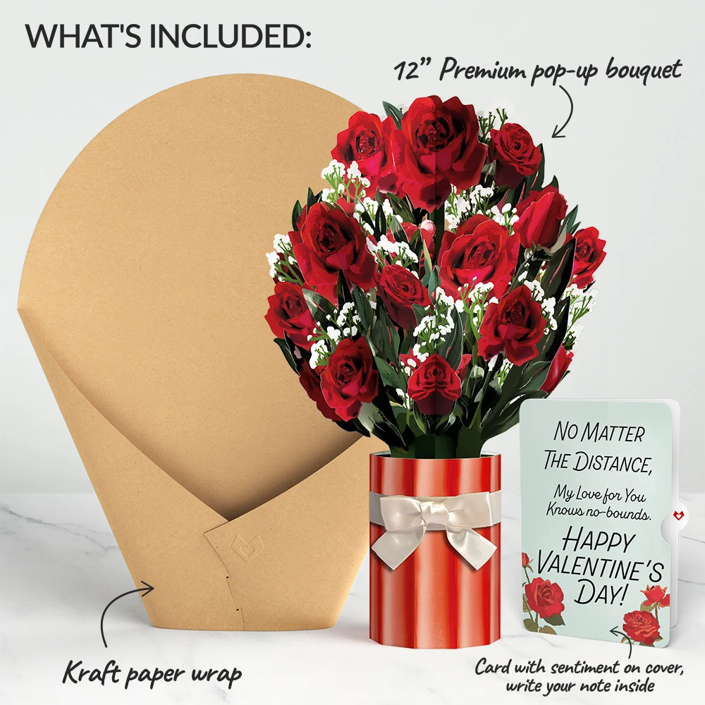 Lovepop Romantic Red Roses My Love For You Knows No-bounds Valentine Bouquet and Sentiment Set Vase - Image 2