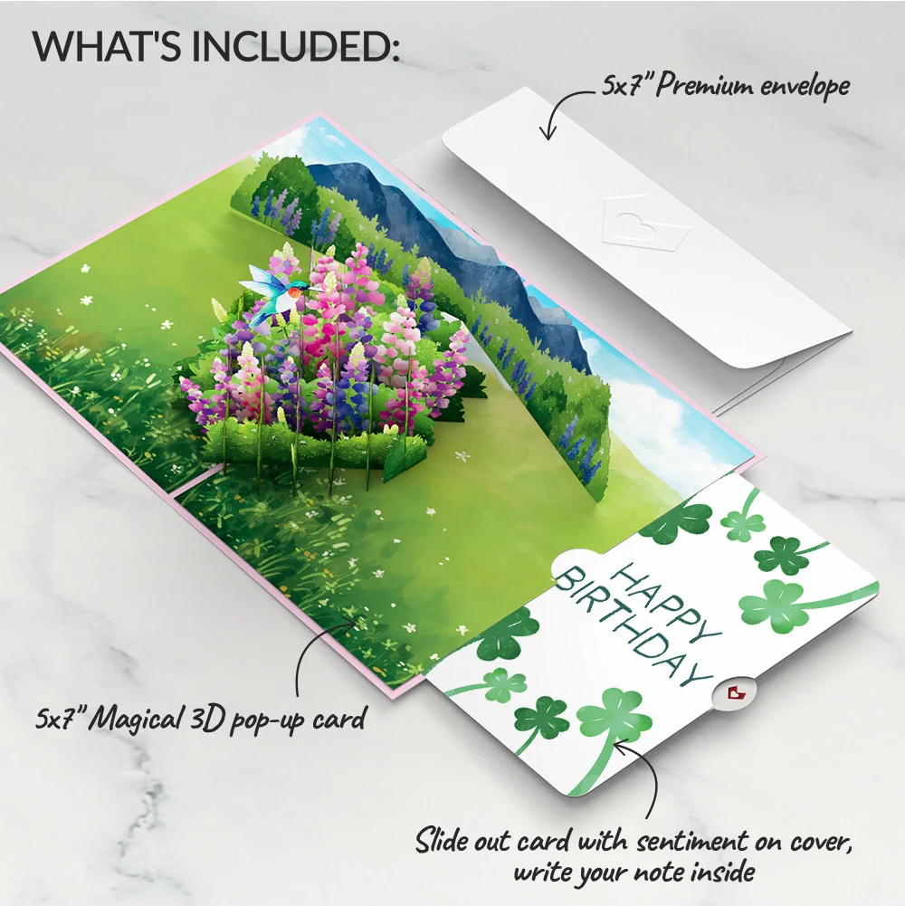 Lovepop Lupine Hummingbird Birthday Pop-Up Card and Sentiment Set - Image 2