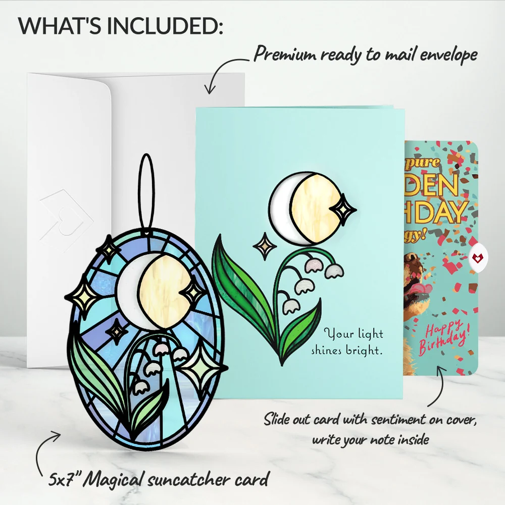 Lovepop Shine Bright Twilight Bloom Birthday Suncatcher Card and Golden Energy Sentiment Set Glass - Image 2