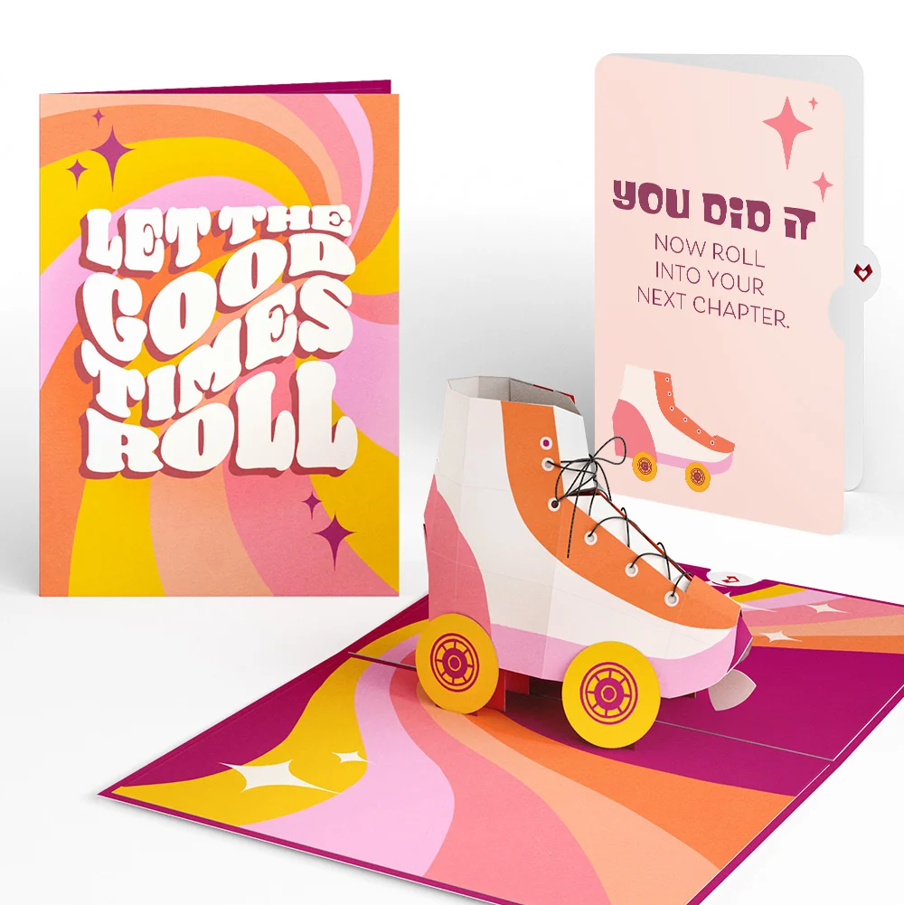 Lovepop Let the Good Times Roll Roller Skate Congratulations Pop-Up Card and Roll Next Chapter Sentiment Set