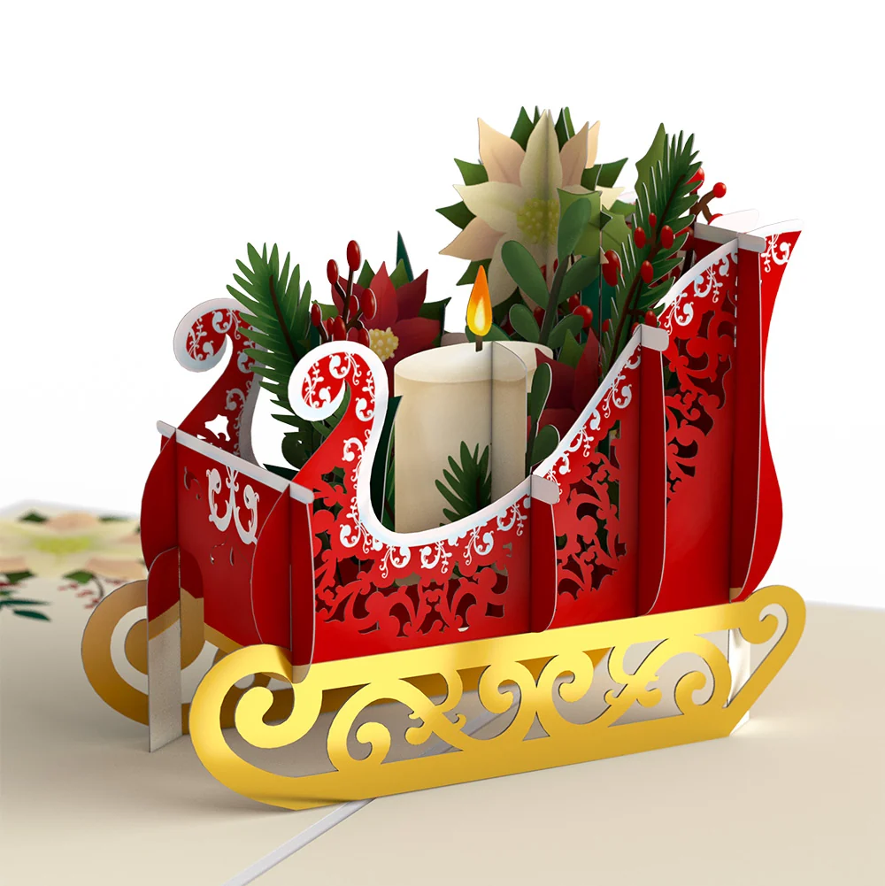 Lovepop Holiday Poinsettia Sleigh Pop-Up Card and Love Sentiment Set for Partner Candle - Image 3