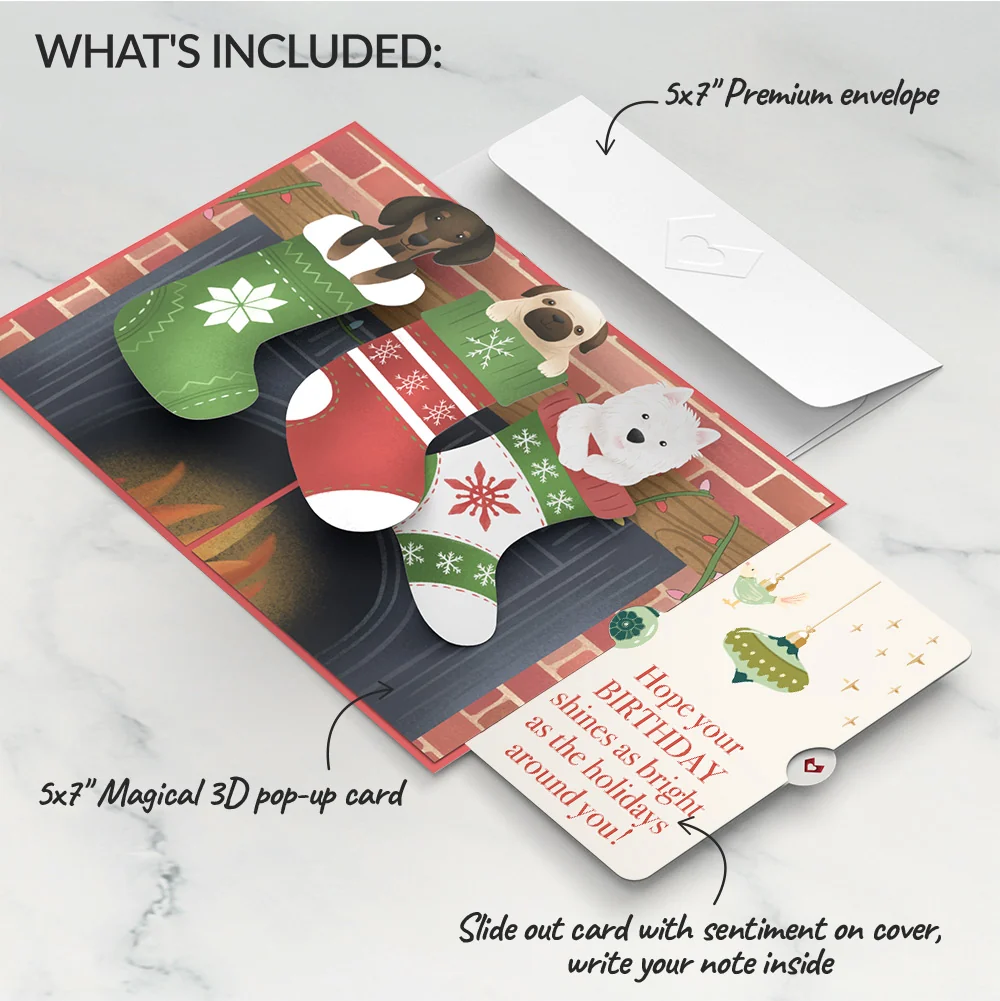 Lovepop Christmas Dog Stockings Pop-Up Card and Twinkling Ornaments Birthday Sentiment Set Cream - Image 2