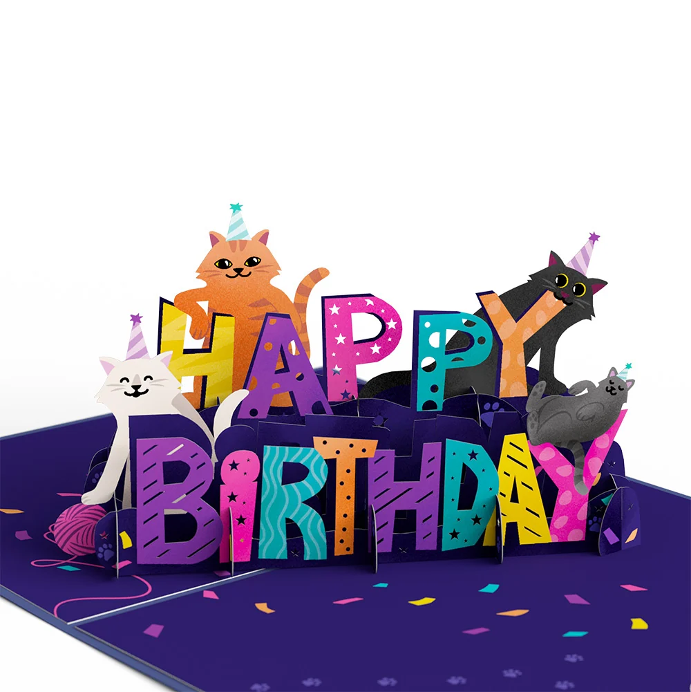Lovepop Happy Birthday Cats Pop-Up Card and Sentiment Set for Boyfriend - Image 3