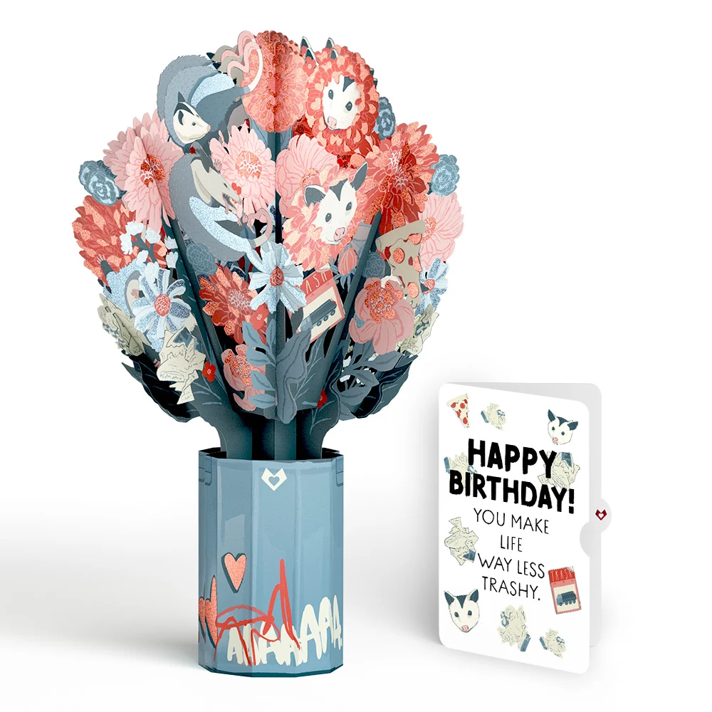 Lovepop Party Possums Birthday Glitter Bouquet and Sentiment Set Vase