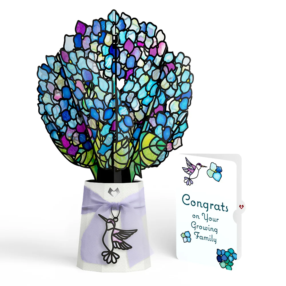 Lovepop Sunlit Hydrangeas New Baby Suncatcher Bouquet and Sentiment Set Glass