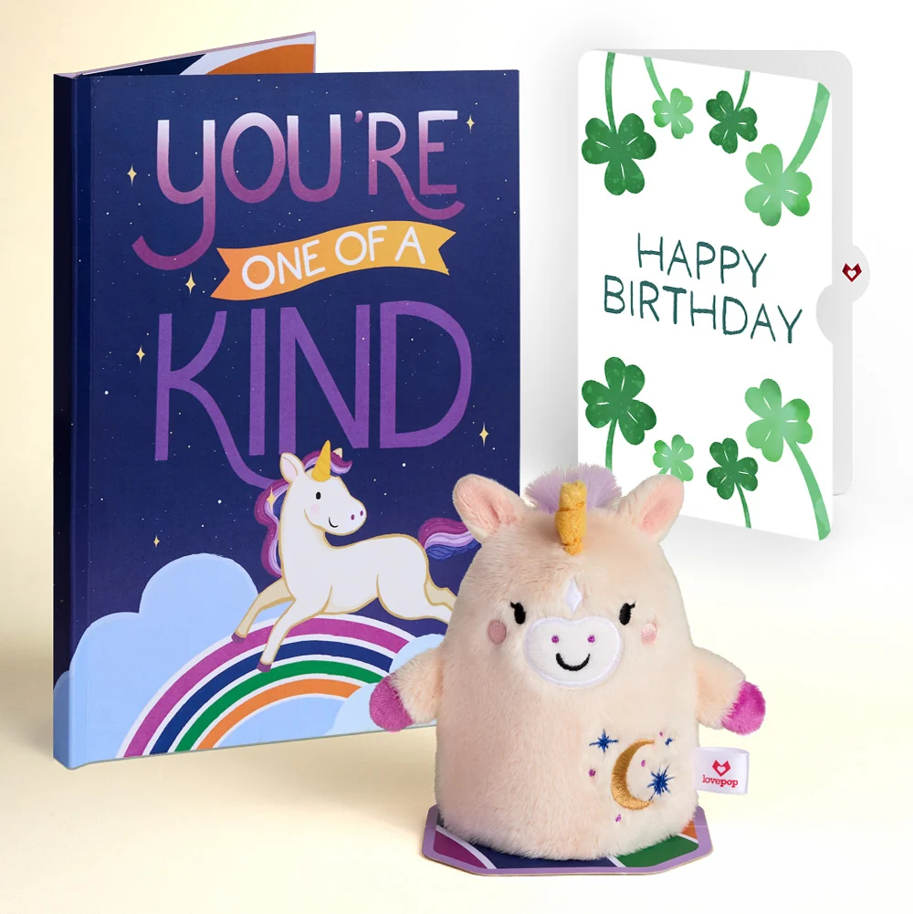Lovepop 'One of a Kind' Unicorn Birthday Plushpop Card and Sentiment Set Cream
