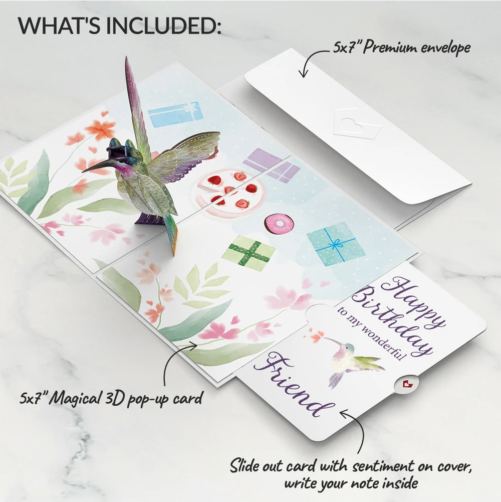 Lovepop Hummingbird Birthday Pop-Up Card and Sentiment Set for Friend - Image 2