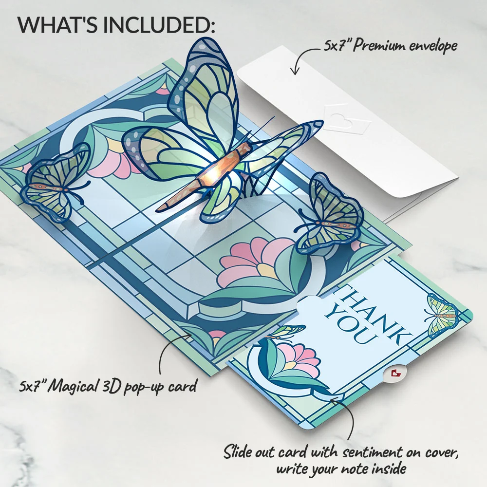 Lovepop Stained Glass Butterfly Thank You Light-Up Pop-Up Card and Sentiment Set - Image 2