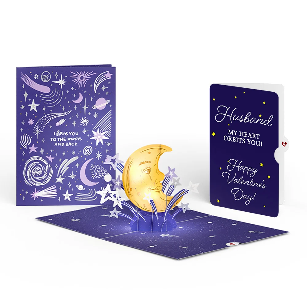 Lovepop Love You to the Moon and Back Valentine Light-Up Pop-Up Card and Sentiment Set for Husband