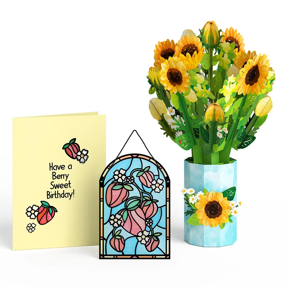 Lovepop Berry Sweet Birthday Suncatcher Card & Pop-Up Bouquet Bundle