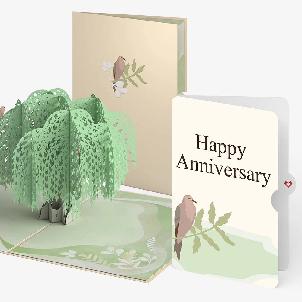 Lovepop Willow Tree Doves Anniversary Pop-Up Card and Sentiment Set Cream