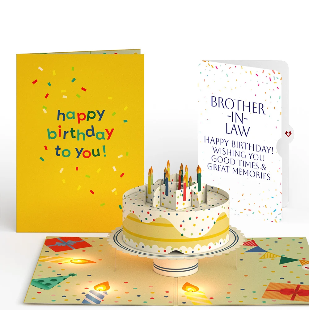 Lovepop Happy Birthday Confetti Cake Music and Lights Pop-Up Card and Sentiment Set for Brother-In-Law Candle