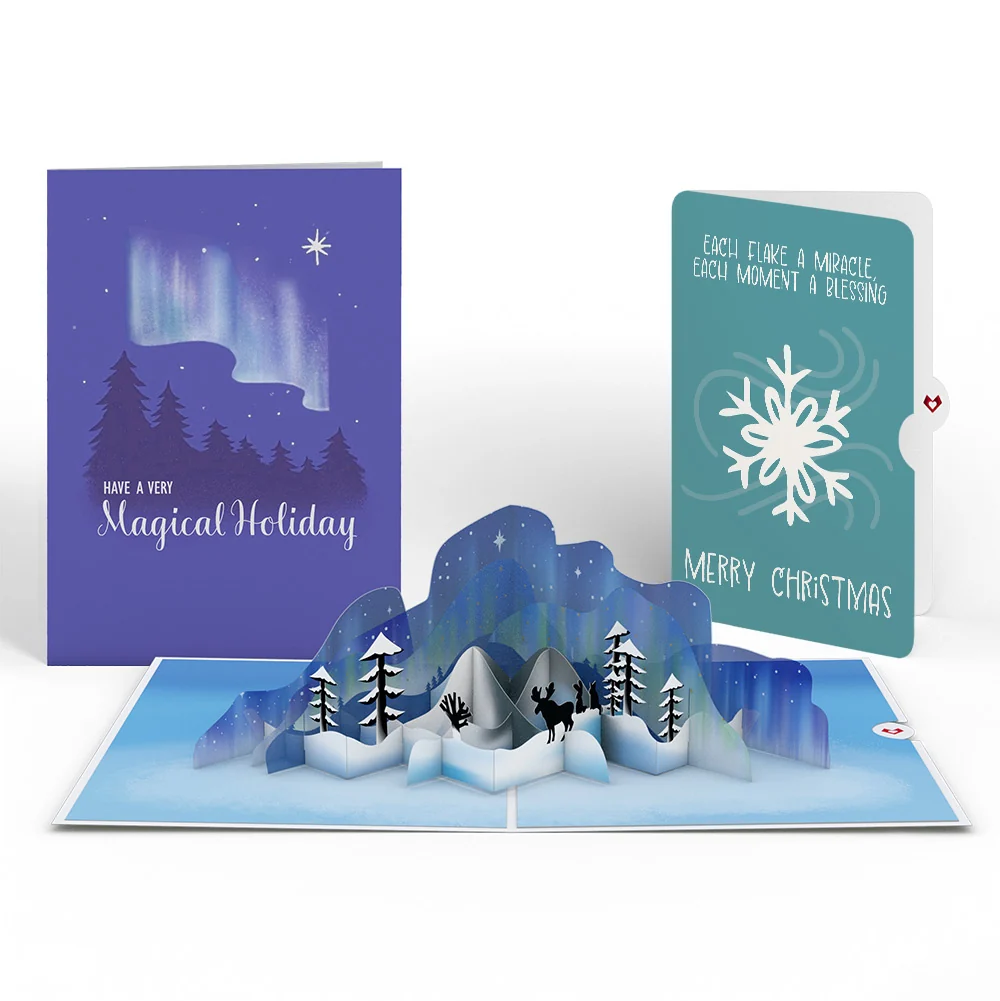 Lovepop Winter Borealis Scene Pop-Up Card and Snowflake Christmas Sentiment Set