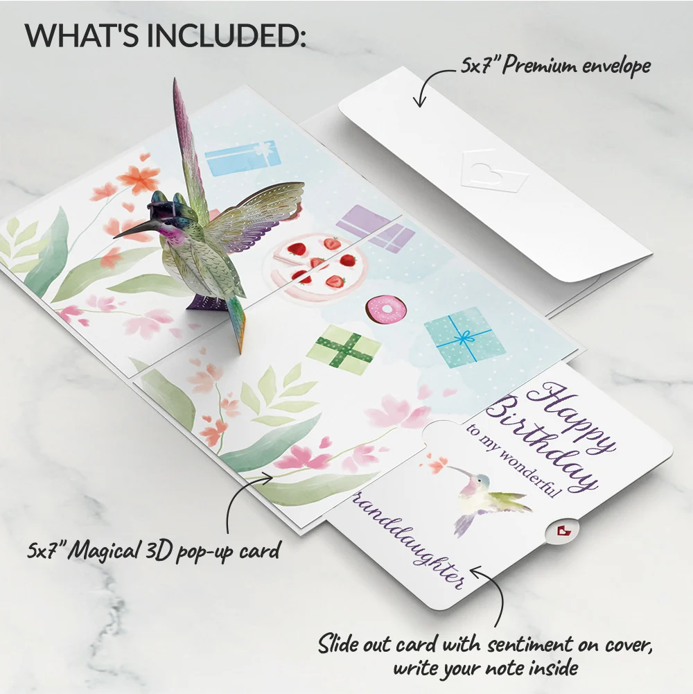 Lovepop Hummingbird Birthday Pop-Up Card and Sentiment Set for Granddaughter - Image 2