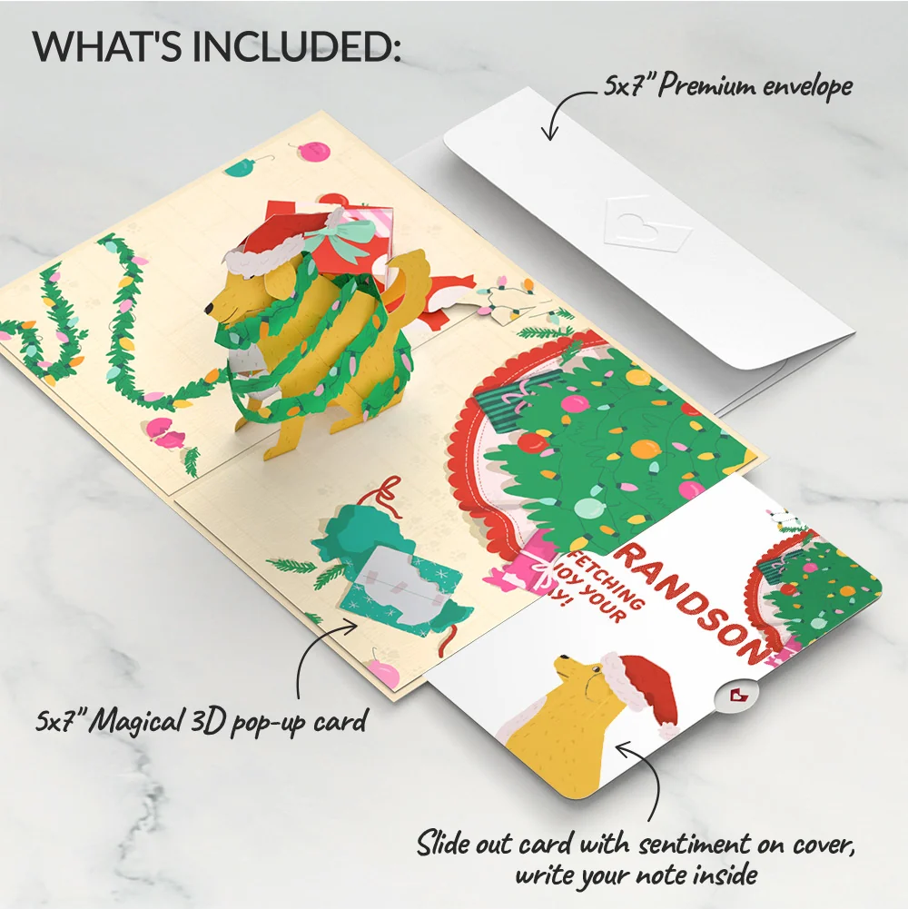 Lovepop Feliz Naughty Dog Christmas Pop-Up Card and Sentiment Set for Grandson - Image 2