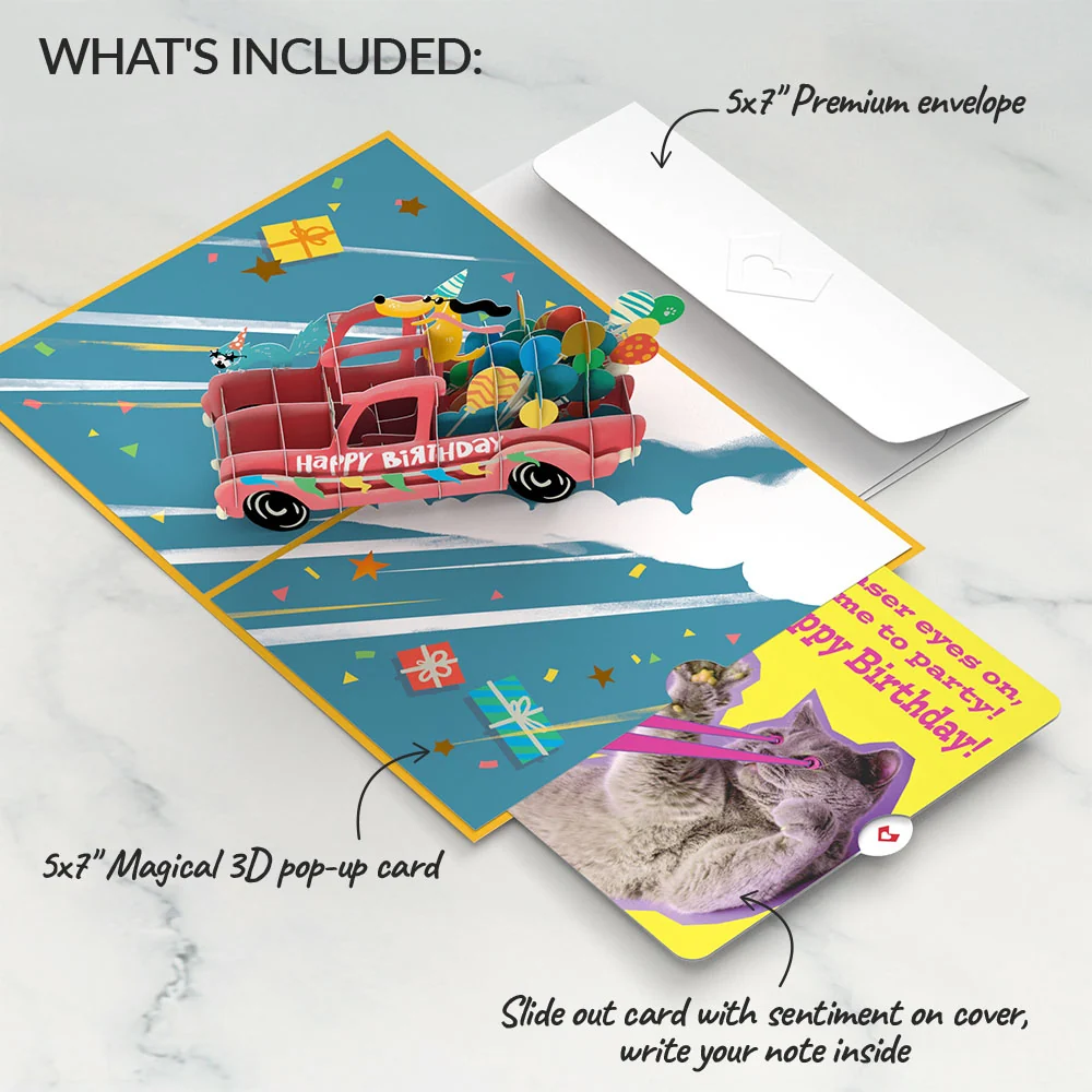 Lovepop Birthday Truck with Cat Laser Eyes Pop-Up Card and Sentiment Set - Image 2