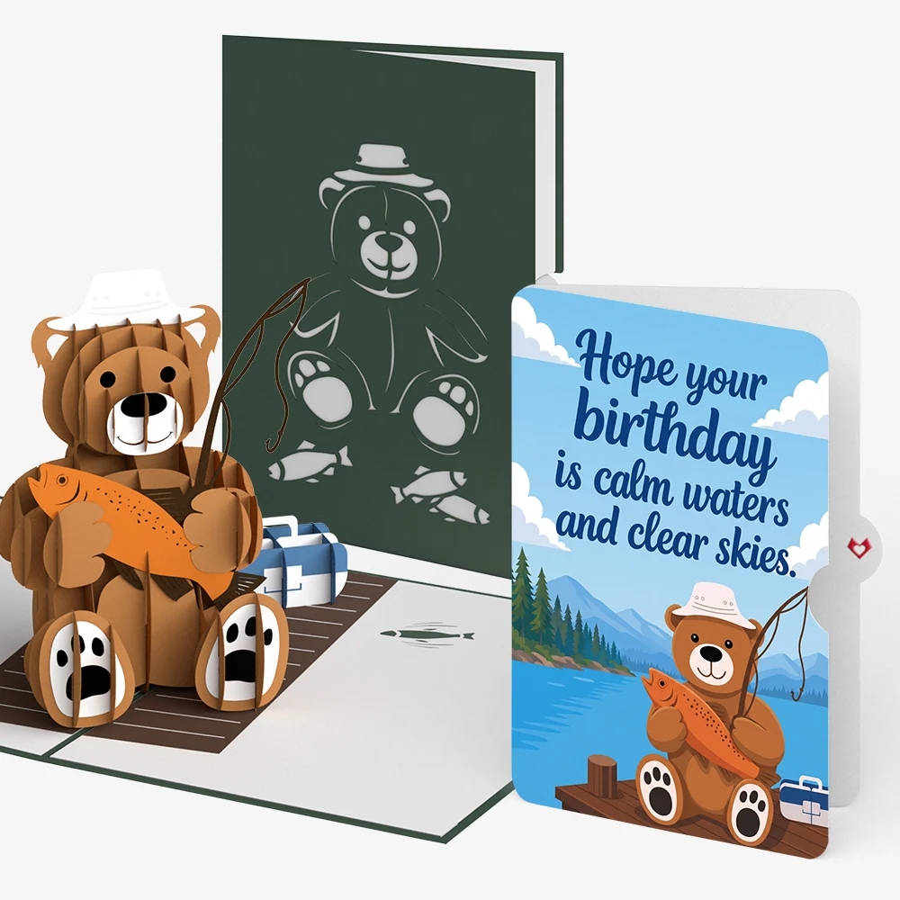 Lovepop Fishing Bear Birthday Pop-Up Card and Calm Waters Sentiment Set