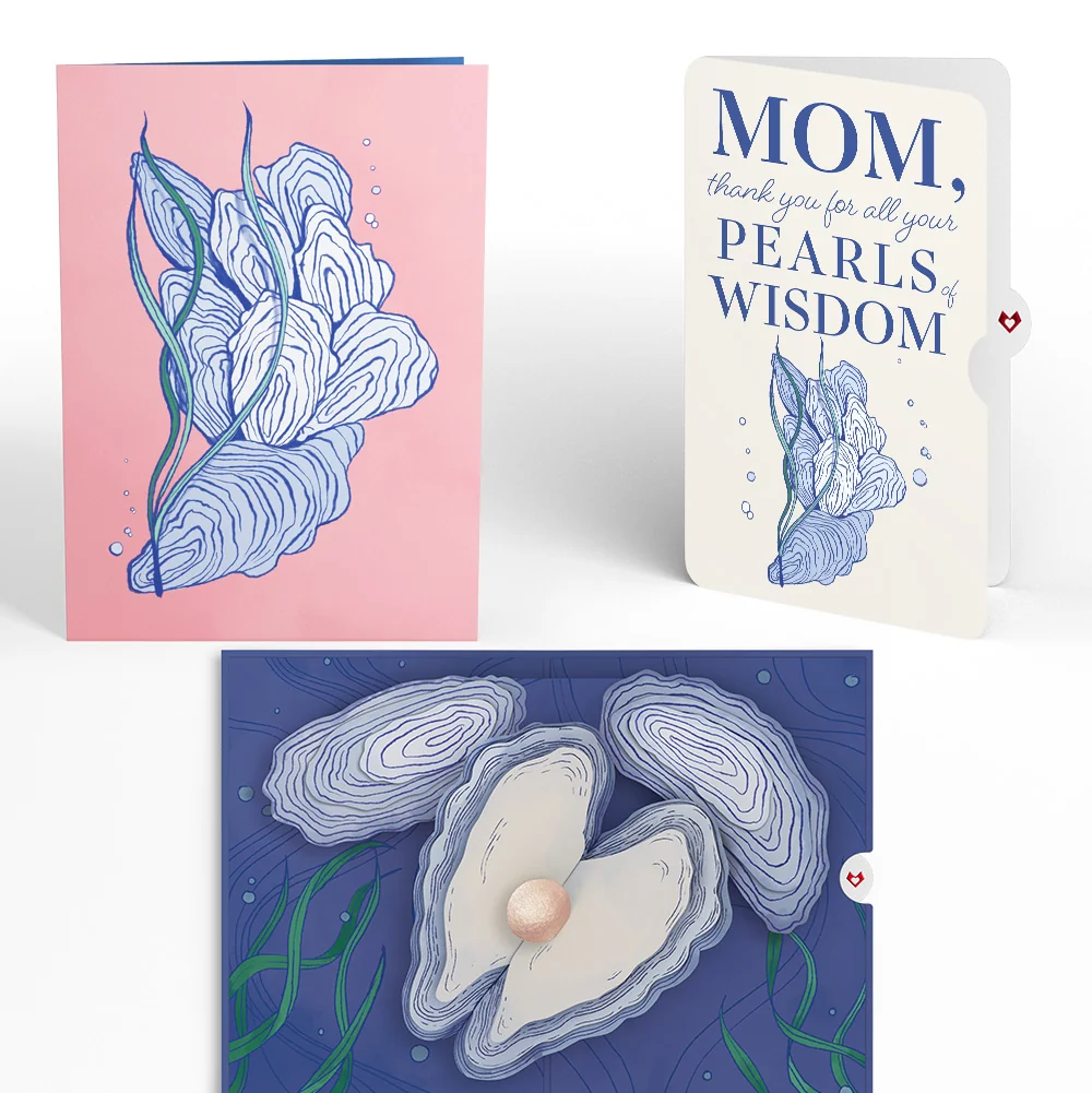 Lovepop Coastal Oysters Pop-Up Card and Sentiment Set for Mom Cream