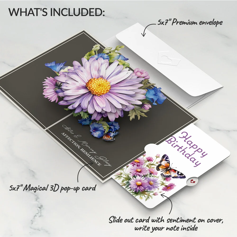 Lovepop Born to Bloom: September Birth Month Flowers Pop-Up Card and Aster Sentiment Set Cream - Image 2