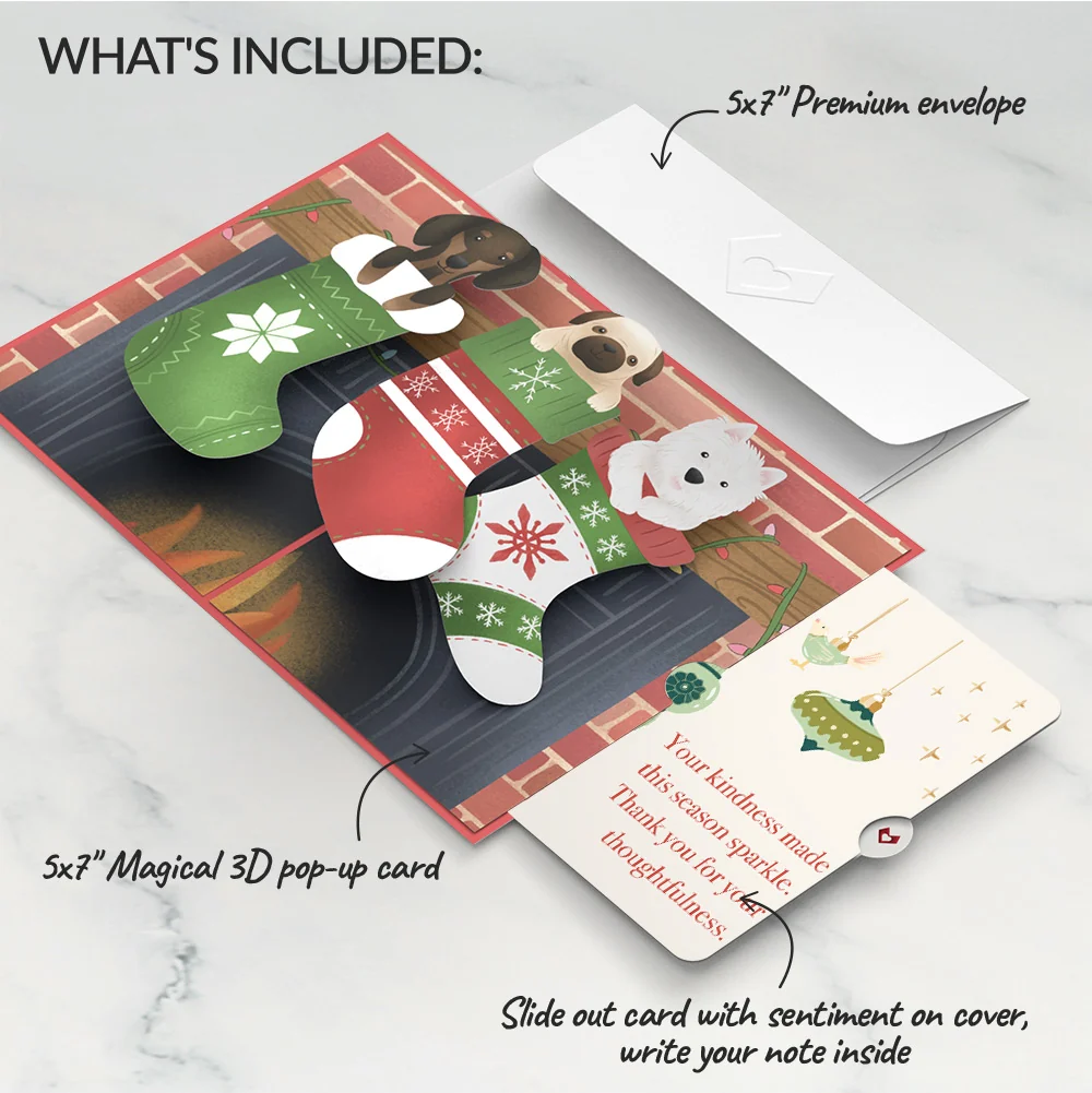 Lovepop Christmas Dog Stockings Pop-Up Card and Sentiment Set Cream - Image 2