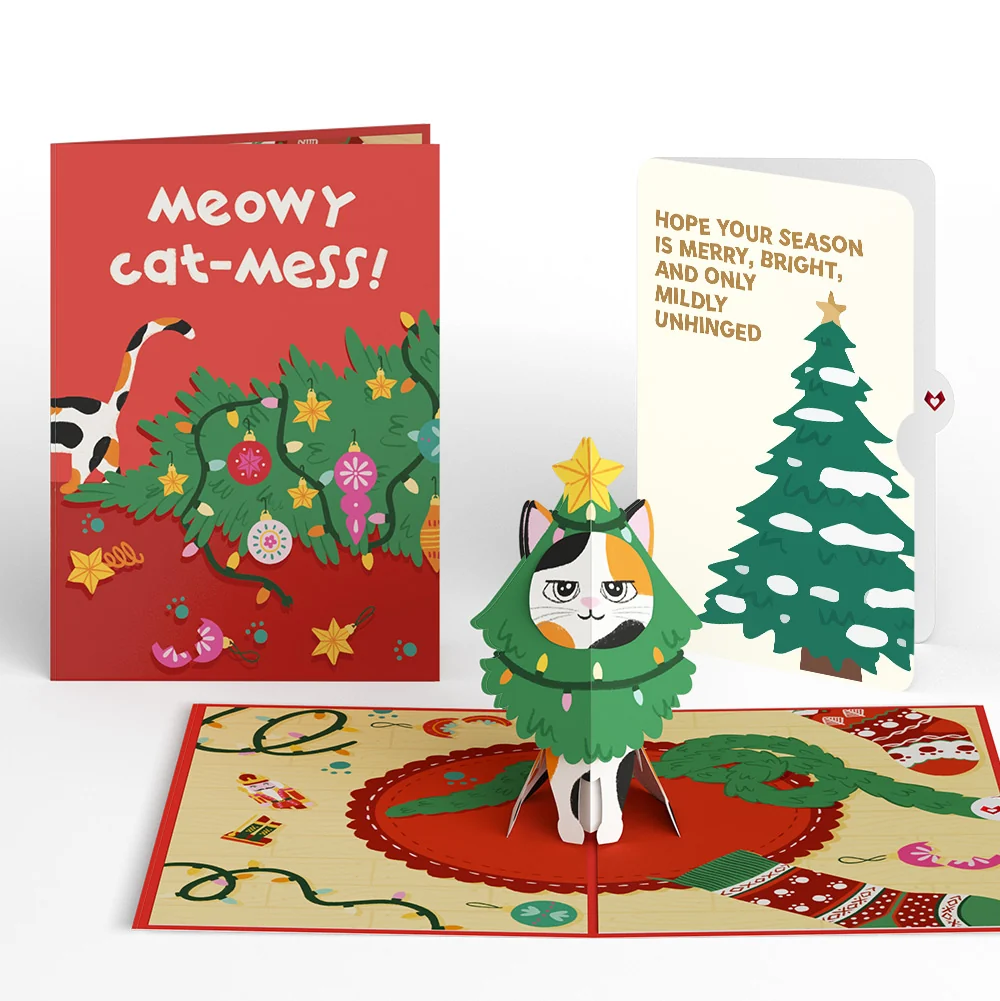 Lovepop Meowy Cat-mess Christmas Pop-Up Card and Blessing Tree Sentiment Set Cream