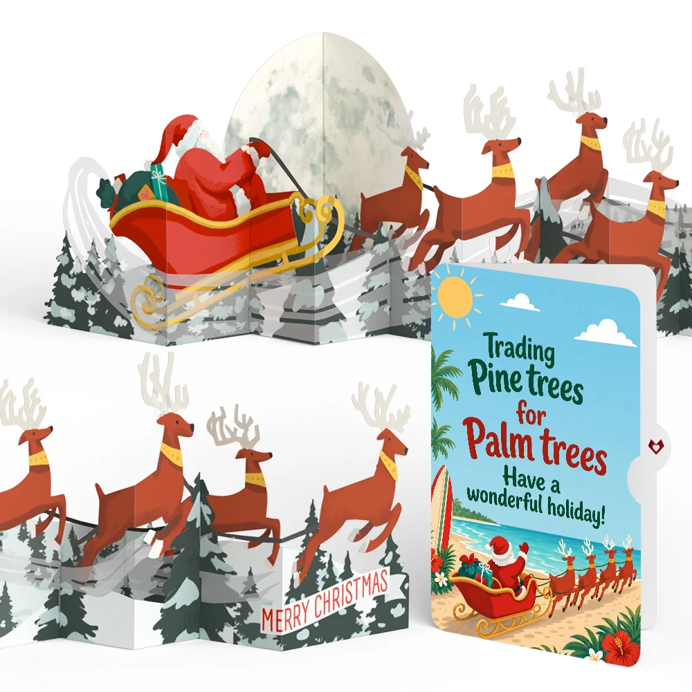 Lovepop Christmas Sleigh Ride Loooooong Card (Expands to 2 feet) and Beach Santa Sentiment Set