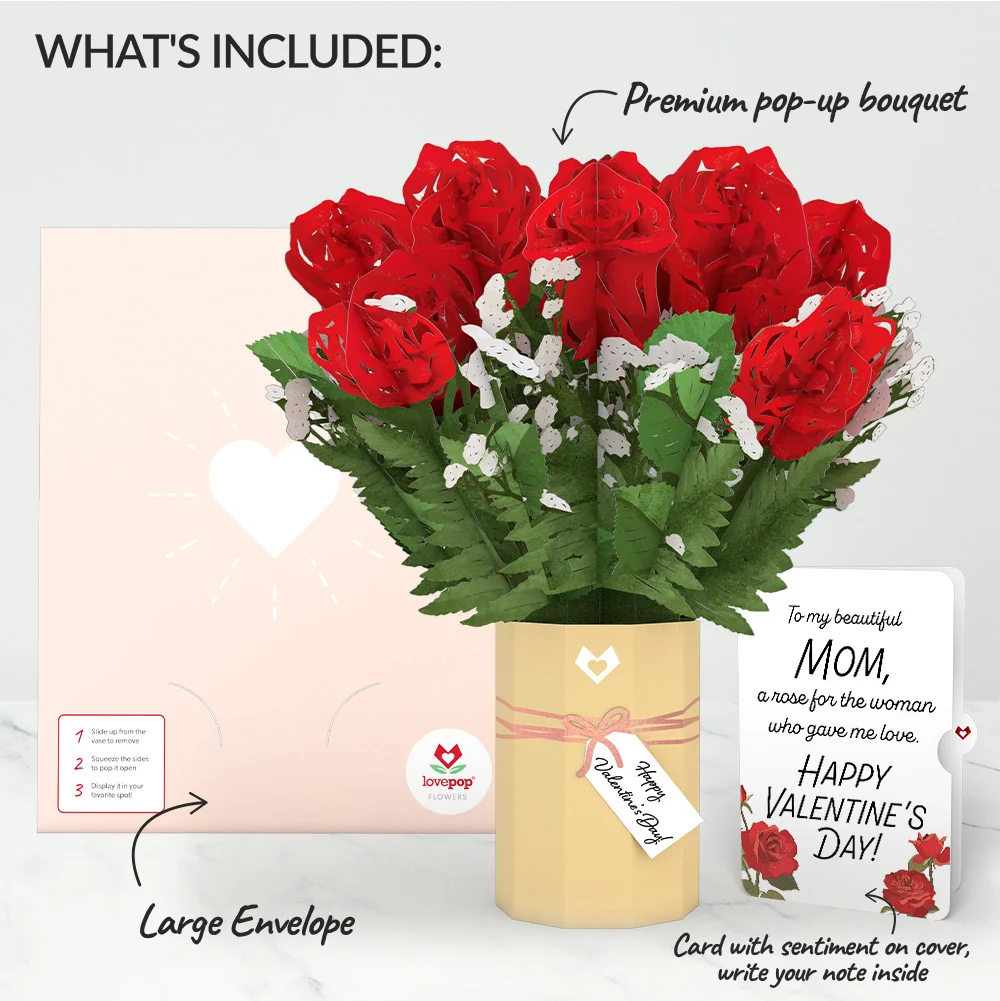 Lovepop Valentine's Day Flower Bouquet and Sentiment Set for Mom Cream - Image 2