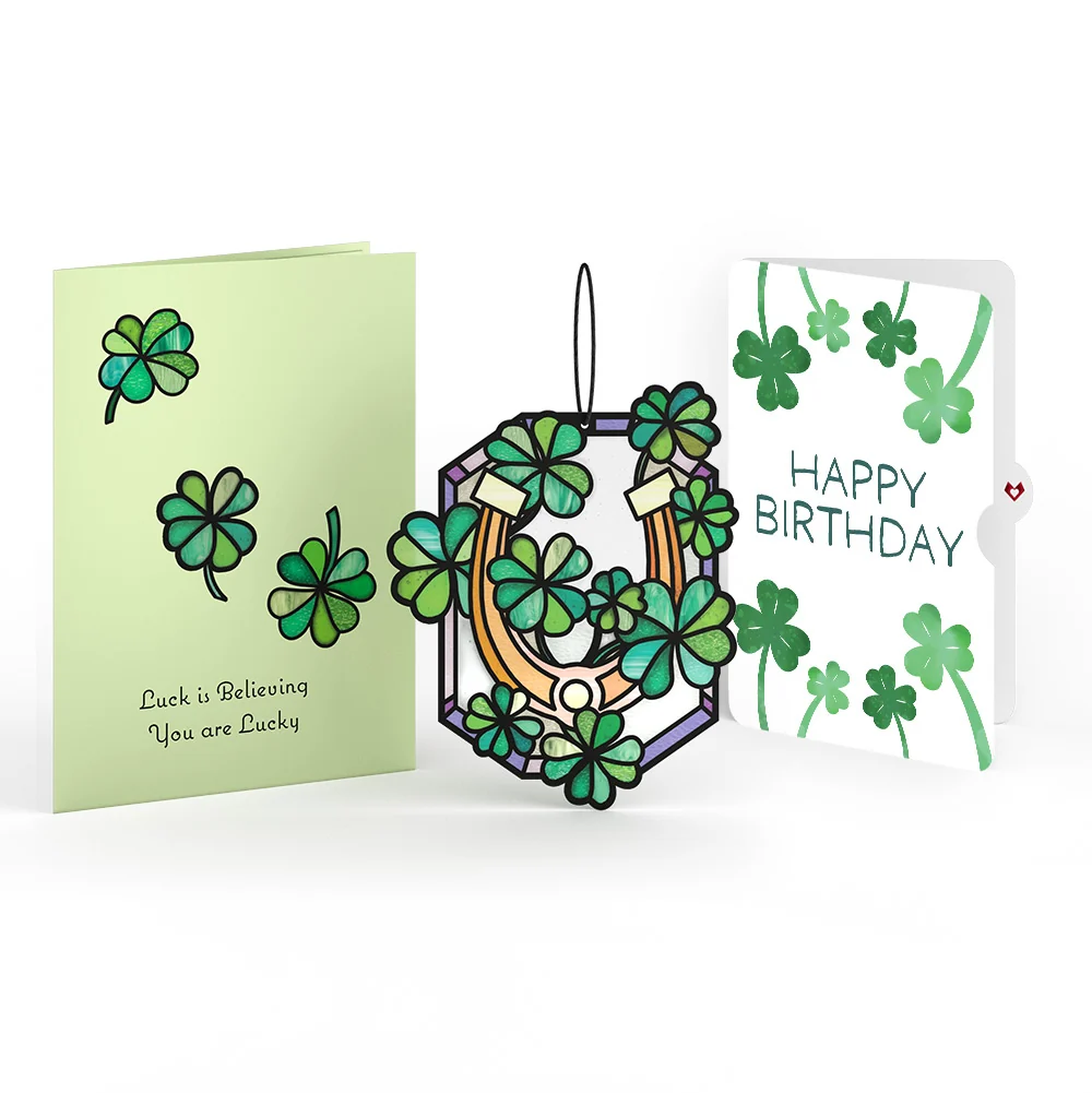 Lovepop Lucky Shamrock Birthday Suncatcher Card and Sentiment Set Glass