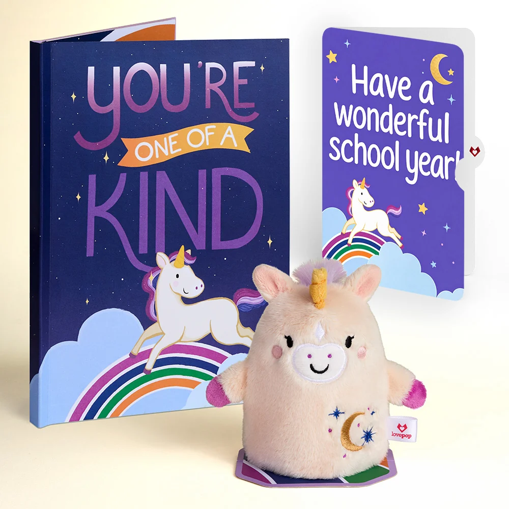 Lovepop 'One of a Kind' Unicorn Encouragement Plushpop Card and Wonderful School Year Sentiment Set