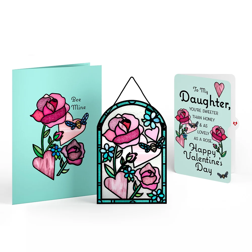 Lovepop Bee Mine Suncatcher Valentine Pop-Up Card and Sentiment Set for Daughter Glass
