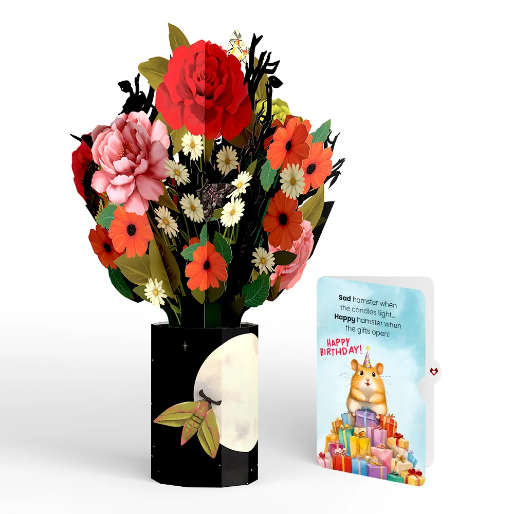 Lovepop Midnight Florals Birthday Bouquet and Happy Hamster Sentiment Set Vase