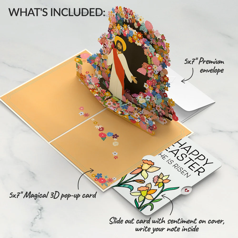 Lovepop Resurrection of Jesus Easter Pop-Up Card and Garden Blooms He Is Risen Sentiment Set Cream - Image 2