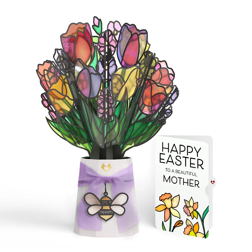Lovepop Vibrant Tulip Easter Suncatcher Bouquet and Sentiment Set for Mom Glass