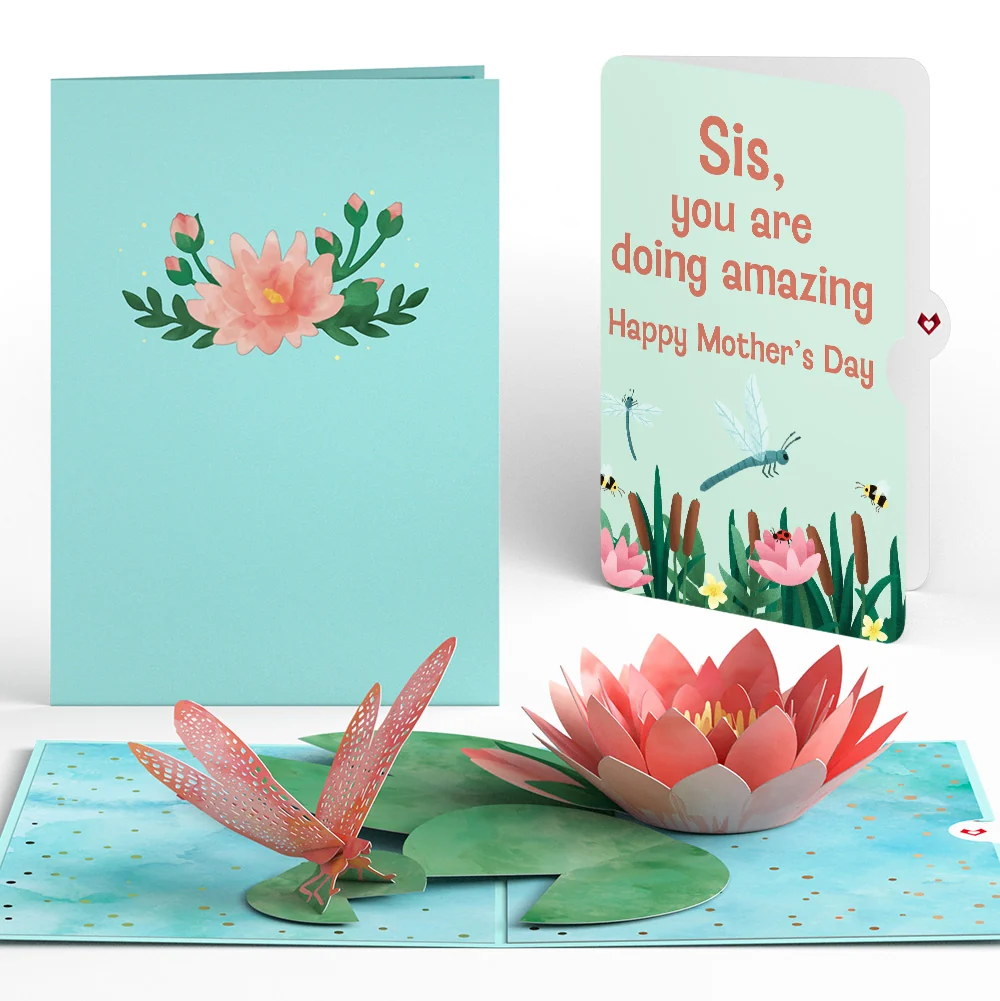 Lovepop Water Lily Dragonfly Mother’s Day Pop-Up Card and Sentiment Set for Sister — SKU SB-41A7AF-06C2A97C69EEBA