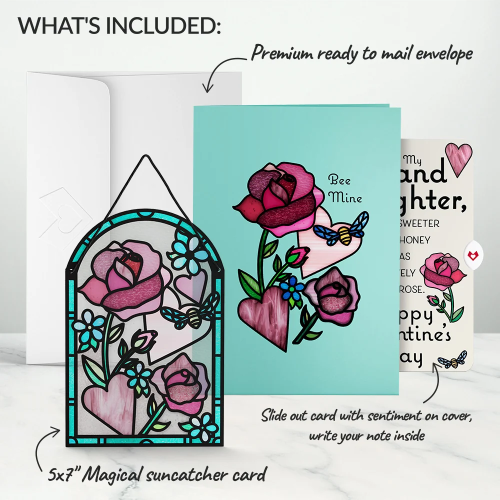 Lovepop Bee Mine Suncatcher Valentine Pop-Up Card and Sentiment Set for Granddaughter Glass - Image 2