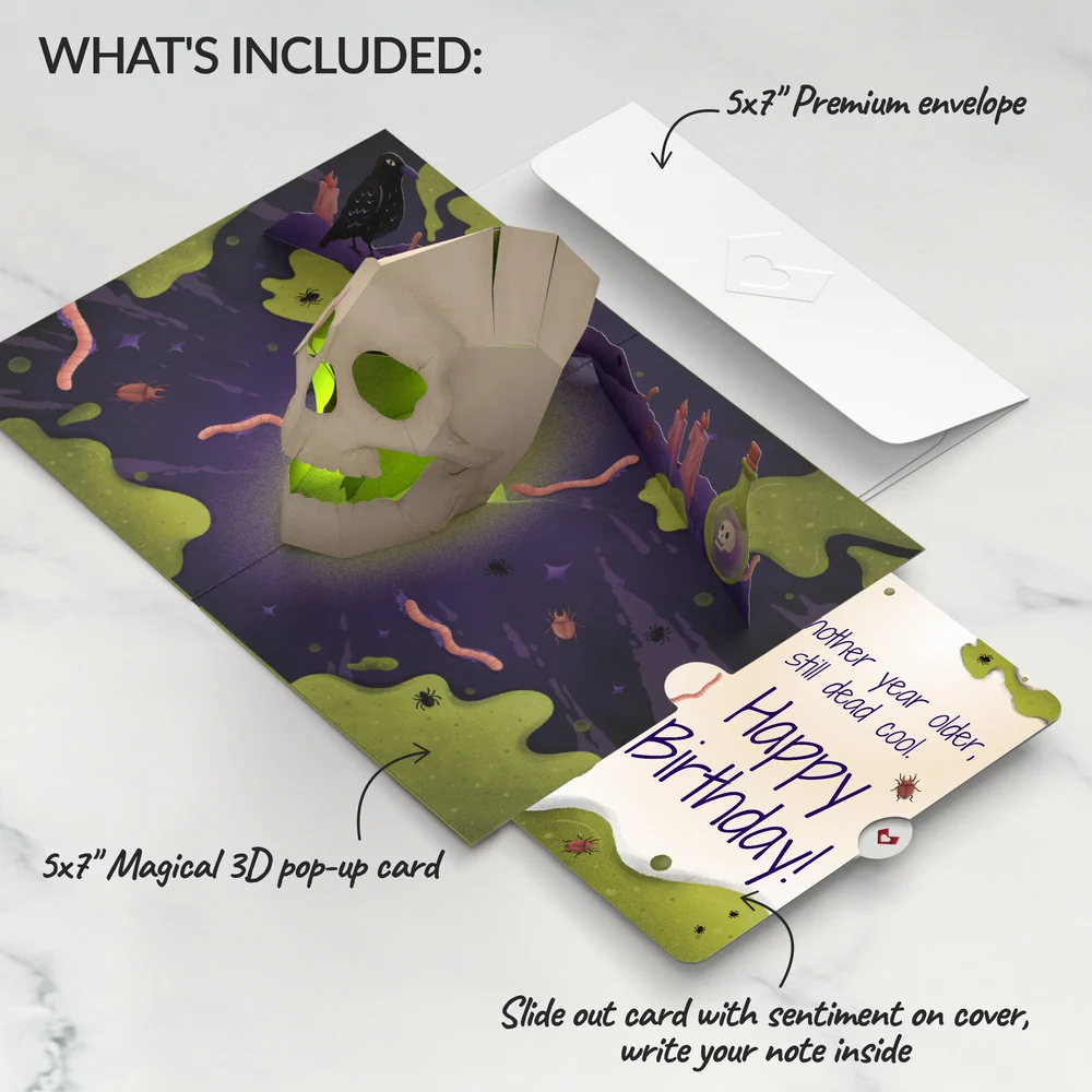 Lovepop Keep it Creepy Halloween Skull Music and Light Pop-Up Card and Still Dead Cool Birthday Sentiment Set Candle - Image 2