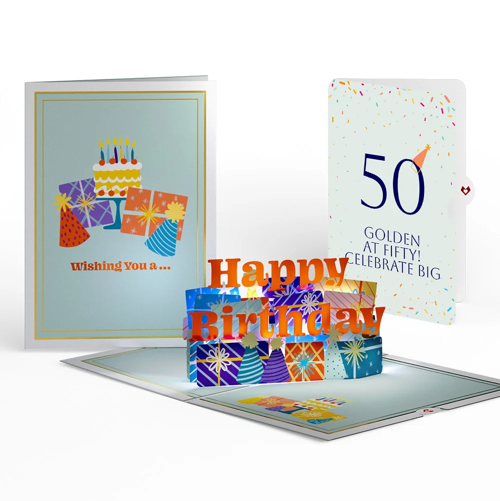 Lovepop Wishing You a Happy 50th Birthday Music and Lights Pop-Up Card and Party Hat Sentiment Set
