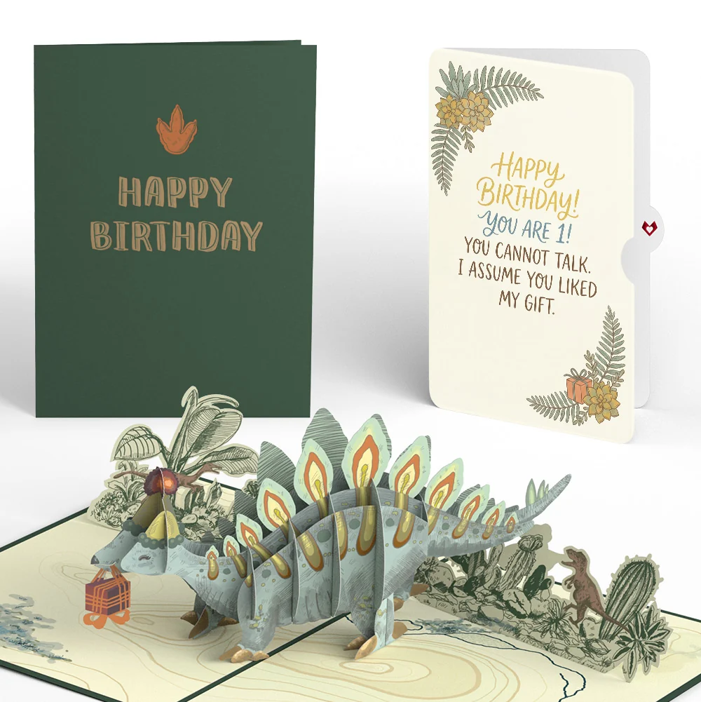 Lovepop Stegosaurus 1st Birthday Pop-Up Card and Sentiment Set Plate