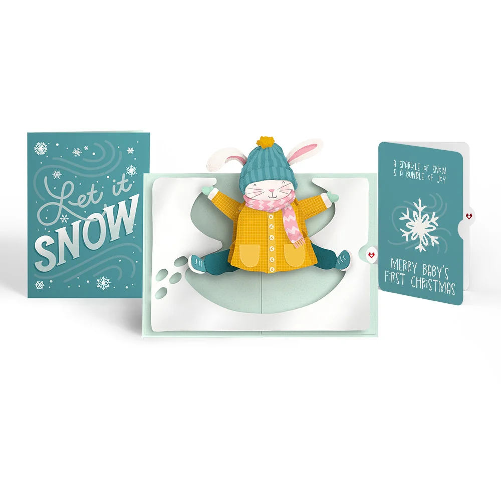 Lovepop Let It Snow Winter Bunny Pop-Up Card and Snowflake First Christmas Sentiment Set for Baby