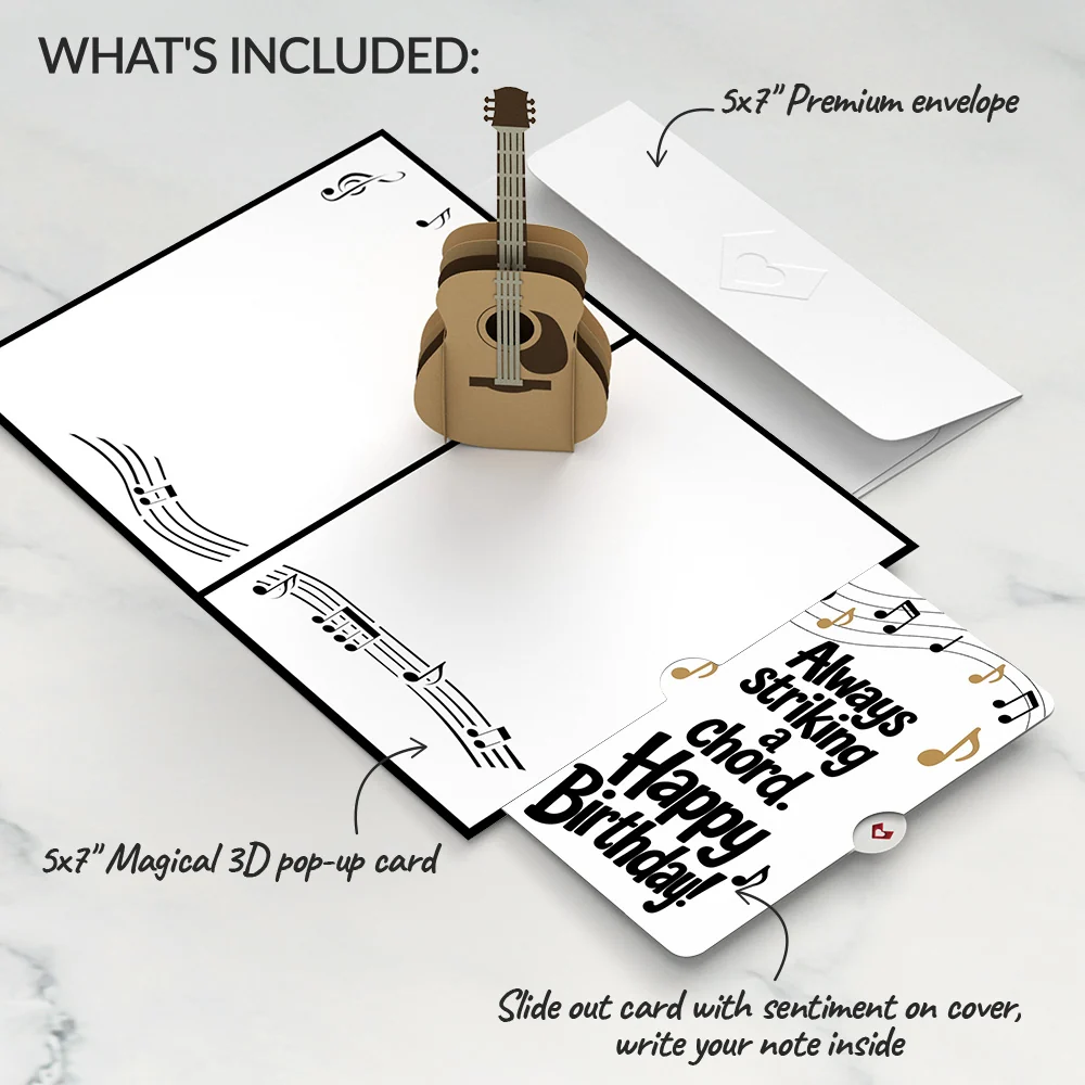 Lovepop Acoustic Guitar Birthday Pop-Up Card and Striking a Chord Sentiment Set - Image 2