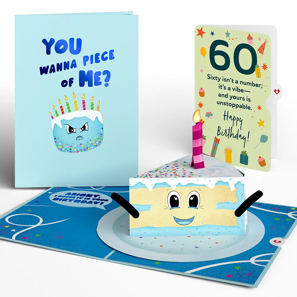 Lovepop Whimsical 60th Birthday Cake Slice Pop-Up Card and Sentiment Set Cream