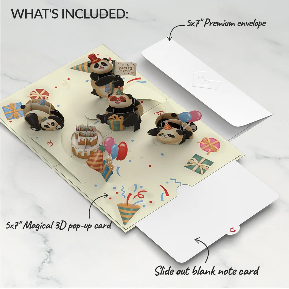 Lovepop Happy Birthday Pandas Pop-Up Card Candle - Image 5