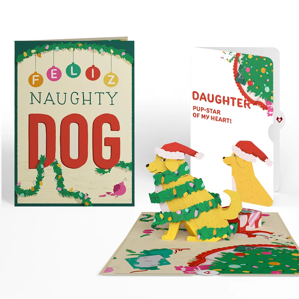 Lovepop Feliz Naughty Dog Christmas Pop-Up Card and Sentiment Set for Daughter Cream