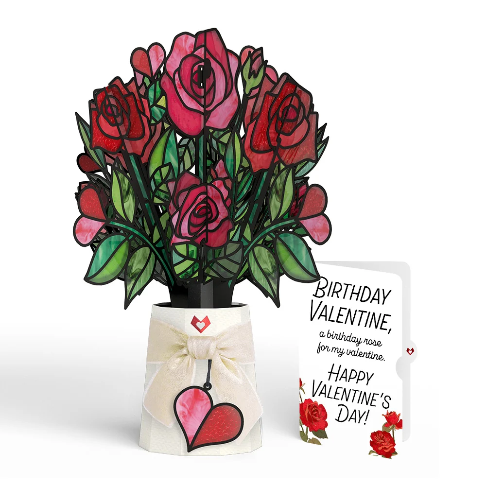 Lovepop Radiant Rose Birthday Suncatcher Bouquet and Sentiment Set Glass