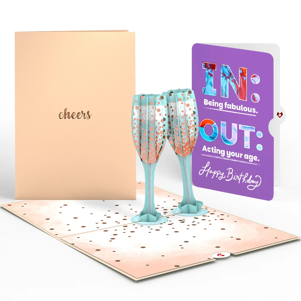 Lovepop Champagne Toast Birthday Pop-Up Card and IN & OUT Sentiment Set Glass