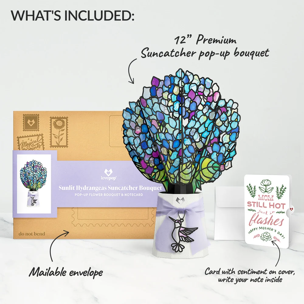 Lovepop Sunlit Hydrangeas Mother’s Day Suncatcher Bouquet and Playful Herb Garden Sentiment Set for Mom Glass - Image 2