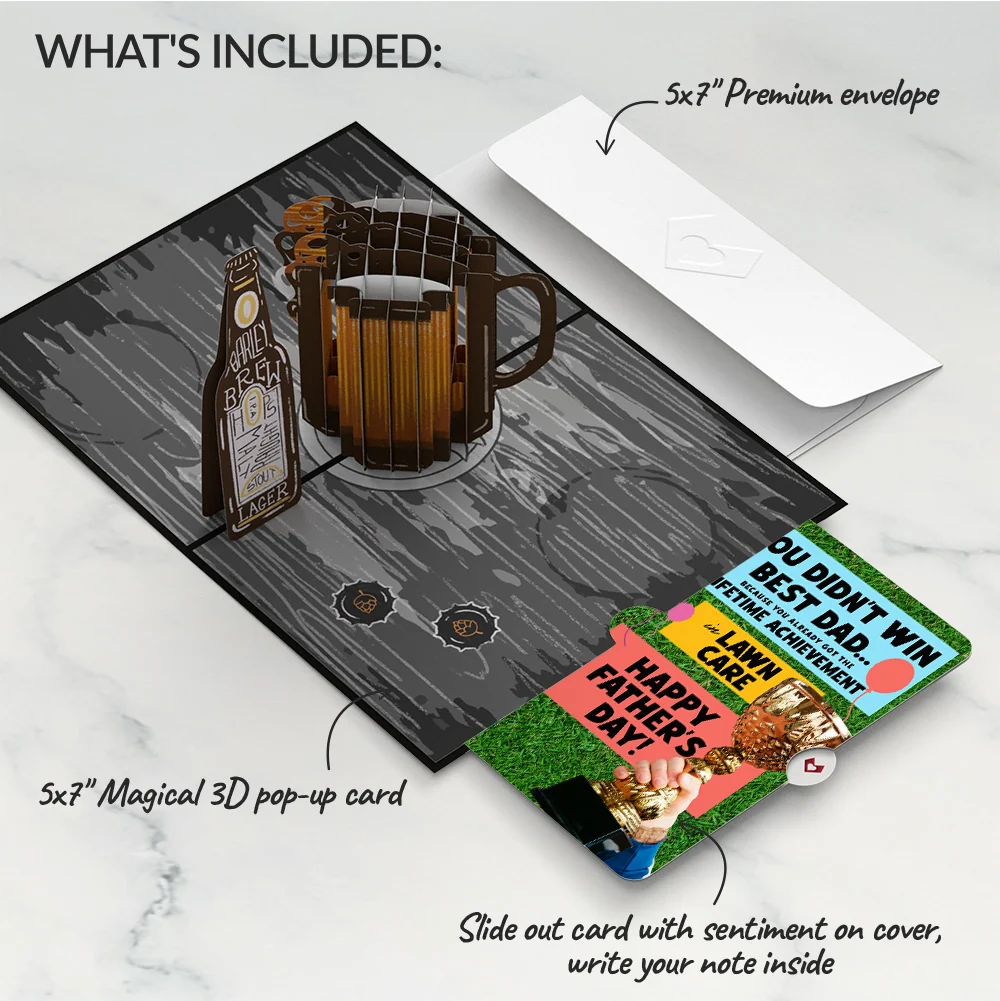 Lovepop Beer Father's Day Pop-Up Card and Trophy Lawn Care Sentiment Set Glass - Image 2